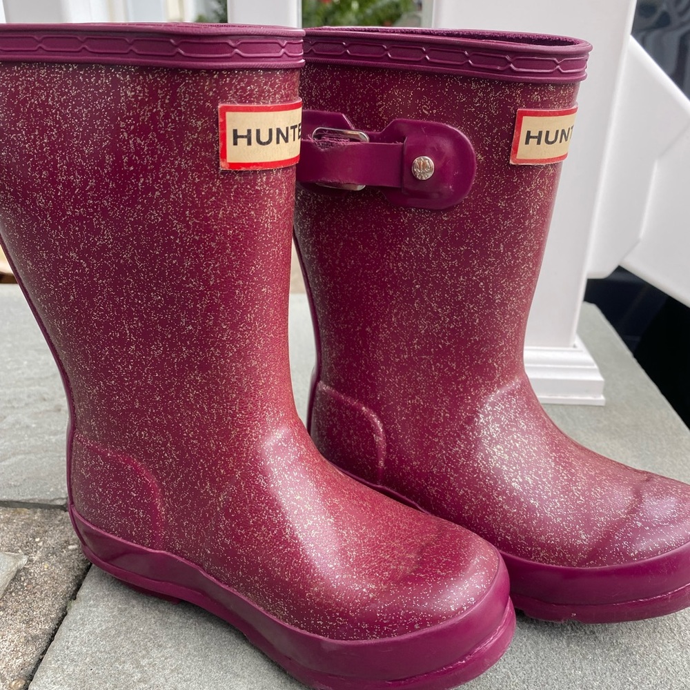 Original kid glitter purple/maroon hunter boots, size 10US/27EU